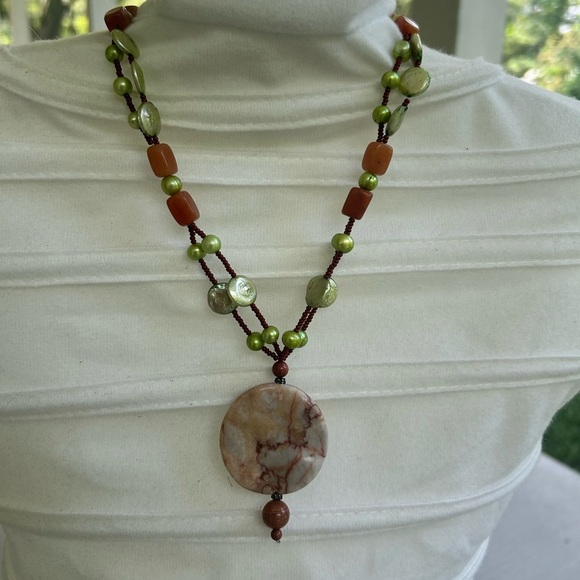 Artisan Earthy Beaded Necklace crafted from Natural stonesRed Creek jasper - Picture 1 of 6